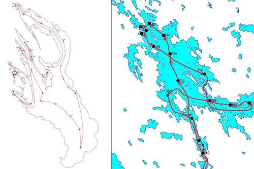 Карты следования НИС «Эколог» по станциям наблюдения на Онежском озере и на Выгозерском водохранилище